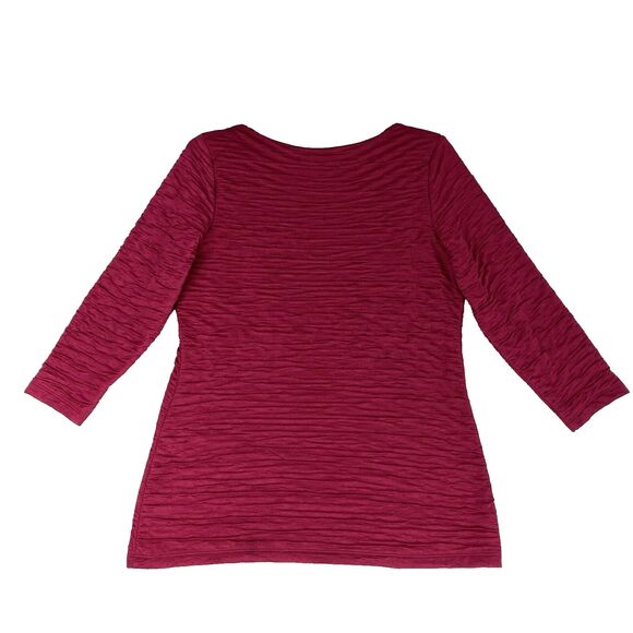 Cocomo Tunic Crinkle Textured Magenta 3/4 Sleeve Top Womens Blouse Boho Artsy - Picture 2 of 5